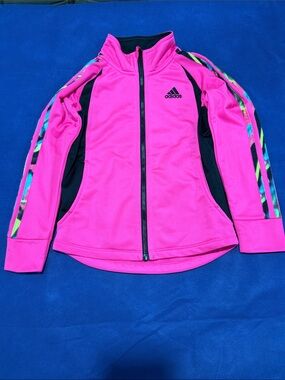 adidas Kids Bright Pink Full-Zip jacket with Multicolor Stripe